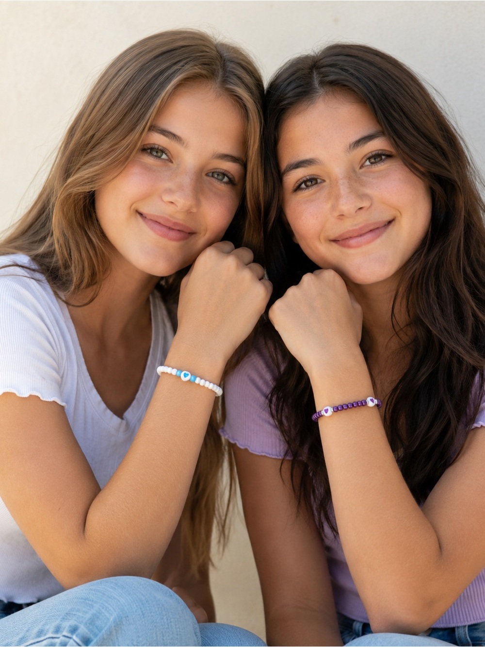Teen Heart Bestie Bracelet Set 💜🤍💙 8”